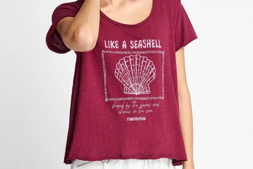 Funky Buddha Printed T-Shirt Γυναικείο (FBL013-147-04-BURGUNDY)