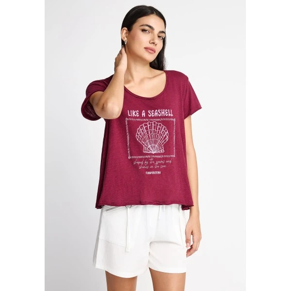 Funky Buddha Printed T-Shirt Γυναικείο (FBL013-147-04-BURGUNDY)