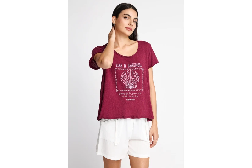 Funky Buddha Γυναικείο Κοντομάνικο T-Shirt Μπορντό, Ροζ