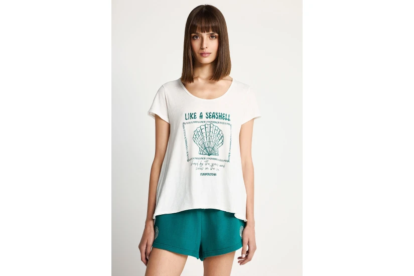 Funky Buddha Γυναικείο Κοντομάνικο T-Shirt Λευκό, Πράσινο