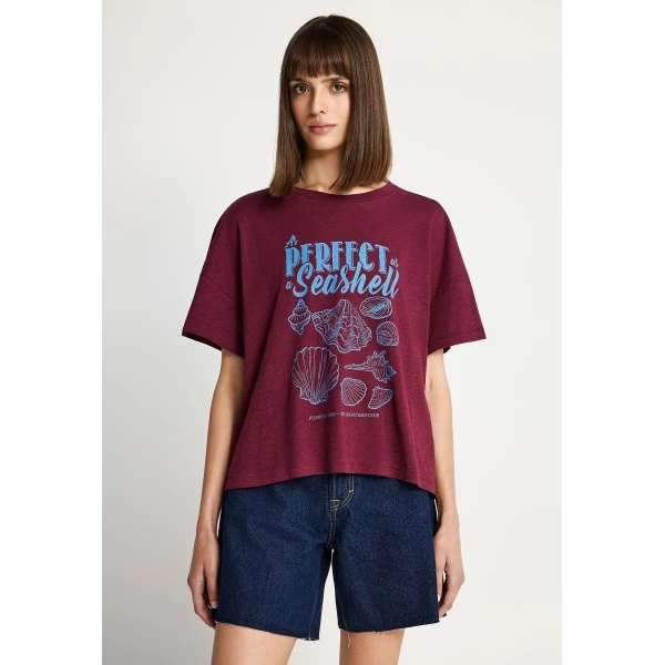 Funky Buddha Print T-Shirt Γυναικείο (FBL013-149-04-BURGUNDY)