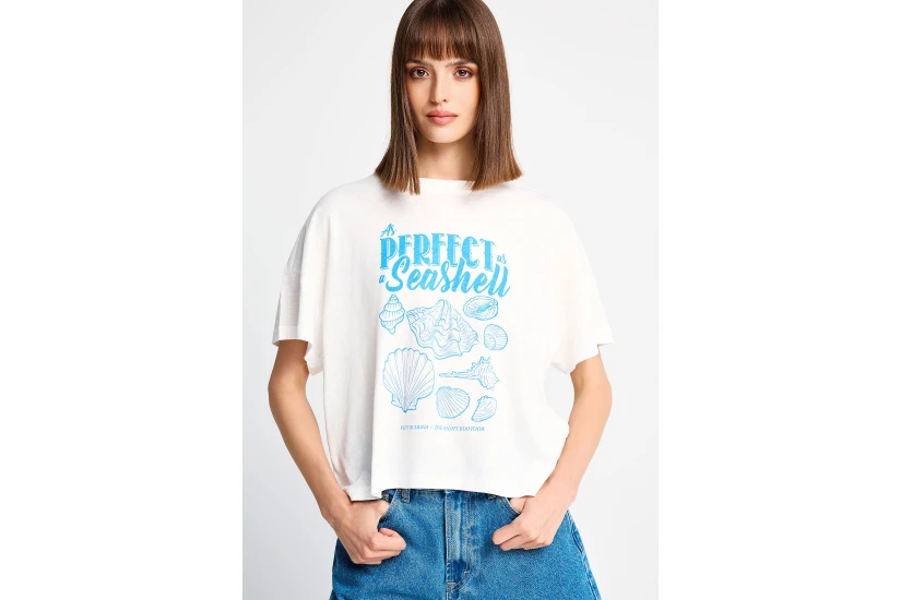 Funky Buddha Print Γυναικείο Κοντομάνικο T-Shirt Λευκό, Μπλε