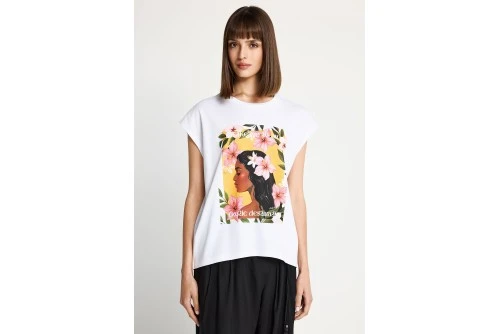 Funky Buddha Print Μπλούζα Αμάνικη Γυναικεία (FBL013-150-04-WHITE)