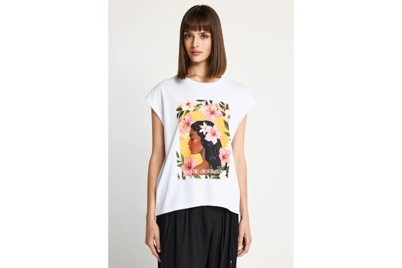 Funky Buddha Γυναικείο Κοντομάνικο T-Shirt Λευκό