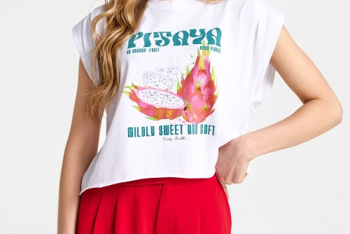 Funky Buddha Print Μπλούζα Αμάνικη Γυναικεία (FBL013-151-04-WHITE)