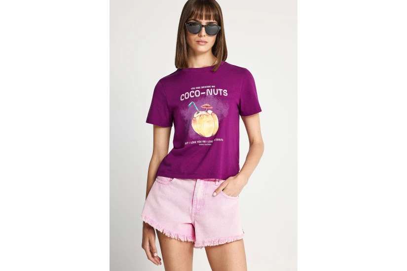 Funky Buddha Γυναικείο Κοντομάνικο T-Shirt Βιολετί