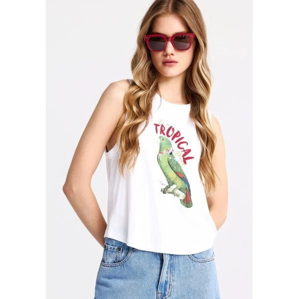 Funky Buddha Print Μπλούζα Αμάνικη Γυναικεία (FBL013-157-04-WHITE)