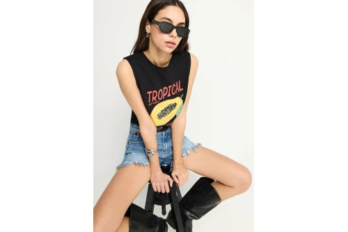 Funky Buddha Print Μπλούζα Αμάνικη Γυναικεία (FBL013-158-04-BLACK)