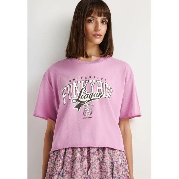 Funky Buddha Printed Cropped T-Shirt Γυναικείο (FBL013-159-04-PINK-MIST)