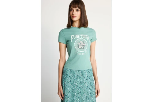 Funky Buddha Print T-Shirt Γυναικείο (FBL013-163-04-GREEN-LAKE)