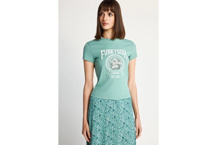 Funky Buddha Γυναικείο Κοντομάνικο T-Shirt Βεραμάν, Εκρού