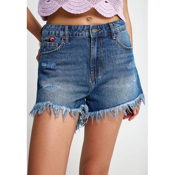 Funky Buddha Distressed- Effect Σορτς Τζιν Γυναικείο (FBL013-165-03-DK-BLUE)