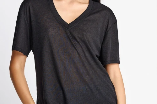 Funky Buddha Rib V-Neck T-Shirt Γυναικείο (FBL013-167-04-BLACK)