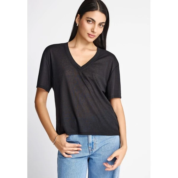 Funky Buddha Rib V-Neck T-Shirt Γυναικείο (FBL013-167-04-BLACK)