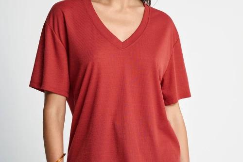 Funky Buddha Rib V-Neck T-Shirt Γυναικείο (FBL013-167-04-HENNA-BROWN)