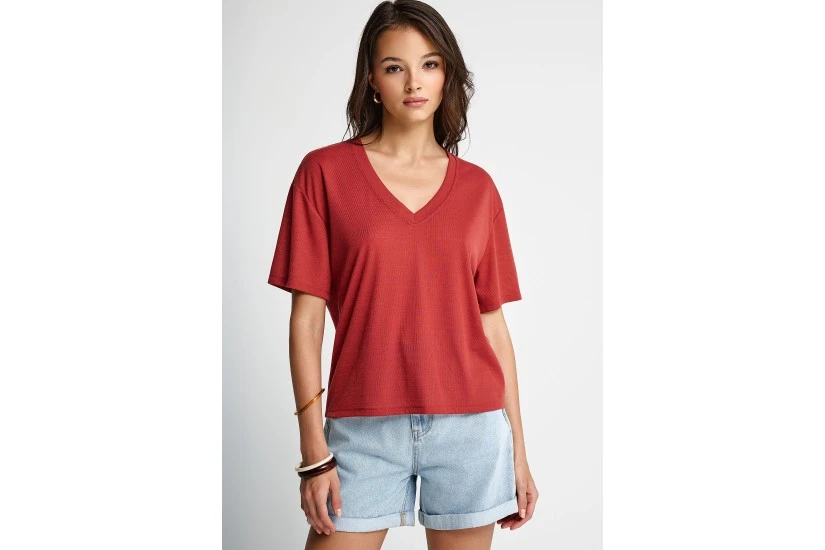 Funky Buddha Γυναικείο Κοντομάνικο T-Shirt Κεραμιδί