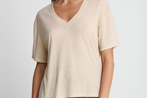 Funky Buddha Rib V-Neck T-Shirt Γυναικείο (FBL013-167-04-WARM-SAND)