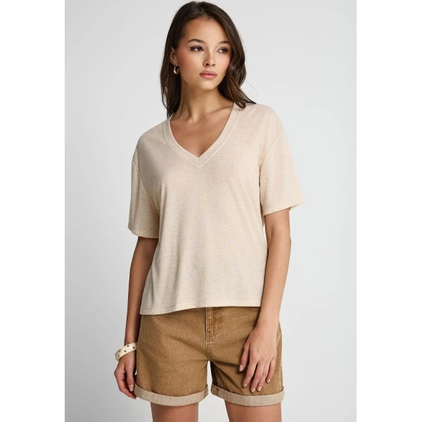 Funky Buddha Rib V-Neck T-Shirt Γυναικείο (FBL013-167-04-WARM-SAND)