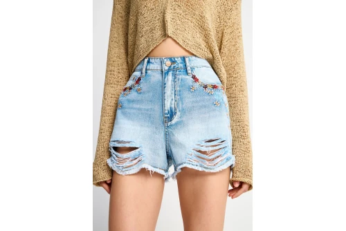 Funky Buddha Embroidery Σορτς Τζιν Γυναικείο (FBL013-174-03-LT-BLUE)