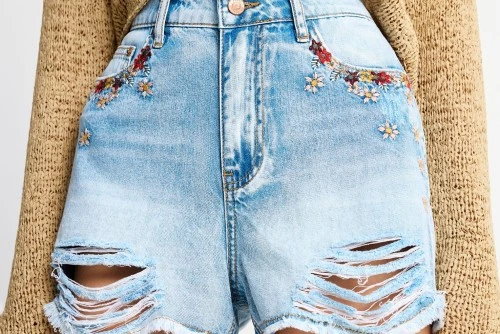 Funky Buddha Embroidery Σορτς Τζιν Γυναικείο (FBL013-174-03-LT-BLUE)