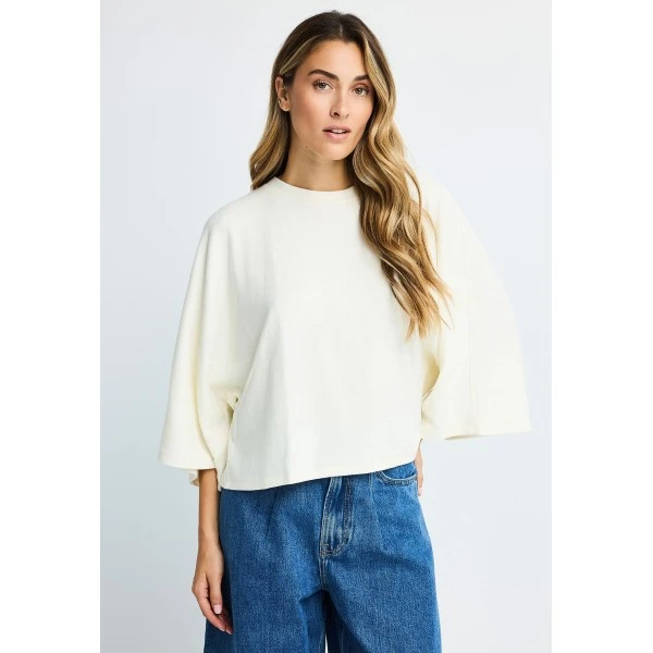 Funky Buddha Cropped Μπλούζα Με Λαιμόκοψη Γυναικεία (FBL014-104-17-SNOW-WHITE)