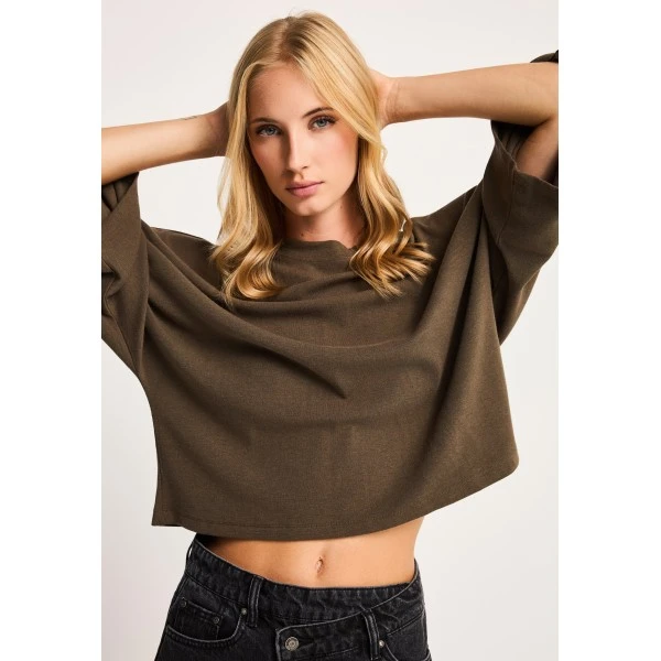 Funky Buddha Cropped Μπλούζα Με Λαιμόκοψη Γυναικεία (FBL014-104-17-WOOD)