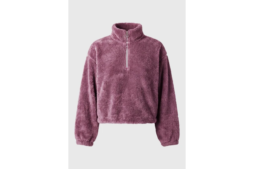 Funky Buddha Fleece Γυναικεία Μακρυμάνικη Cropped Μπλούζα με Φερμουάρ Μωβ