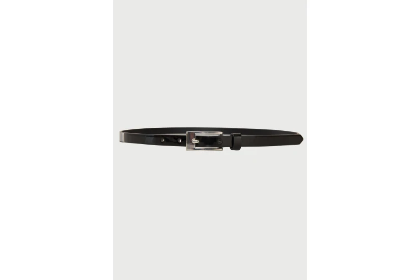 Funky Buddha Patent Leather Slim Γυναικεία Casual Ζώνη Μαύρη, Ασημί