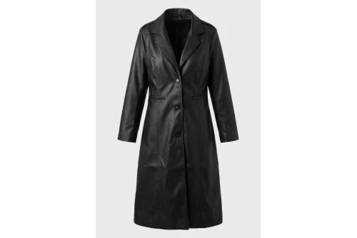 Funky Buddha Long Faux Leather Trench Δερμάτινο Παλτό Γυναικείο (FBL014-112-01-BLACK)