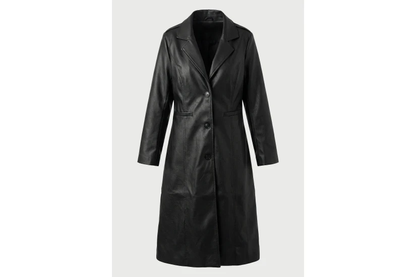 Funky Buddha Long Faux Leather Trench Δερμάτινο Παλτό Γυναικείο (FBL014-112-01-BLACK)