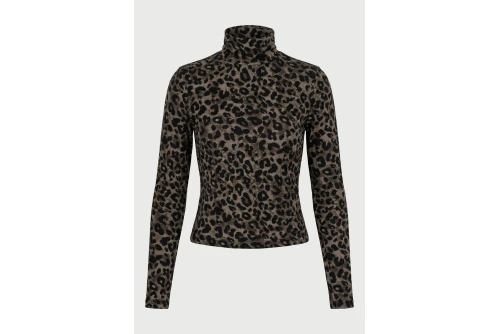 Funky Buddha Leopard Print Μπλούζα Με Ψηλό Λαιμό Γυναικεία (FBL014-116-07-ANTHRACITE)