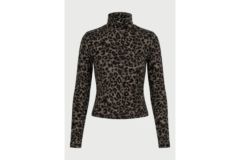 Funky Buddha Leopard Print Μπλούζα Με Ψηλό Λαιμό Γυναικεία (FBL014-116-07-ANTHRACITE)