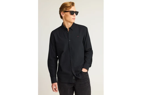 Funky Buddha The Essentials Oxford Πουκάμισο Μακρυμάνικο Ανδρικό (FBM012-002-05-BLACK)
