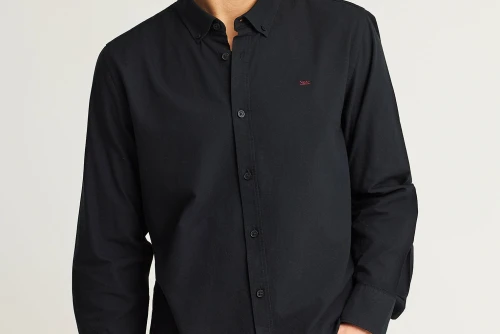 Funky Buddha The Essentials Oxford Πουκάμισο Μακρυμάνικο Ανδρικό (FBM012-002-05-BLACK)