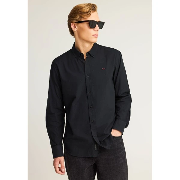 Funky Buddha The Essentials Oxford Πουκάμισο Μακρυμάνικο Ανδρικό (FBM012-002-05-BLACK)