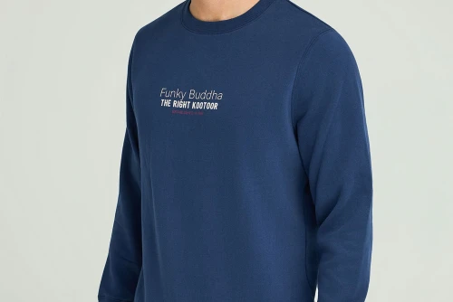 Funky Buddha Printed Logo Μπλούζα Με Λαιμόκοψη Ανδρική (FBM012-007-06-MIDNIGHT-BLUE)