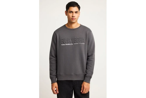 Funky Buddha Printed Logo Μπλούζα Με Λαιμόκοψη Ανδρική (FBM012-008-06-DK-GREY)
