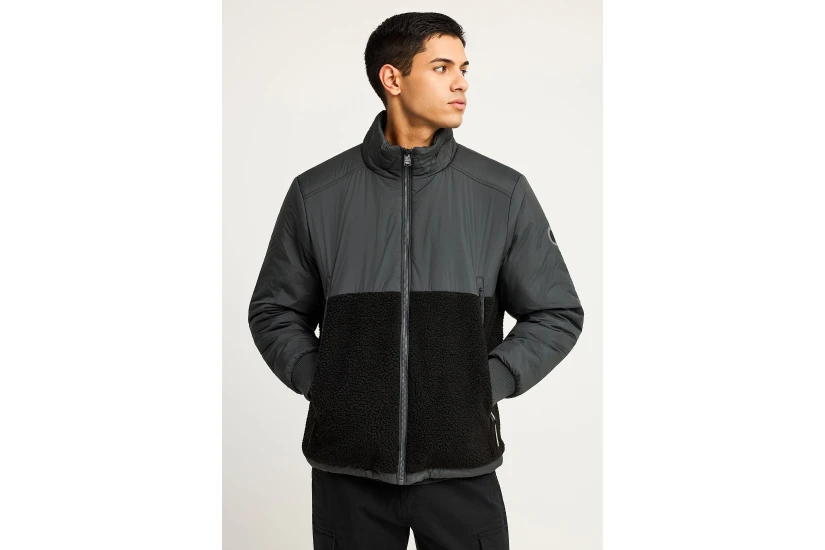 Funky Buddha Ανδρικό Bomber Μπουφάν με Κουκούλα Ανθρακί