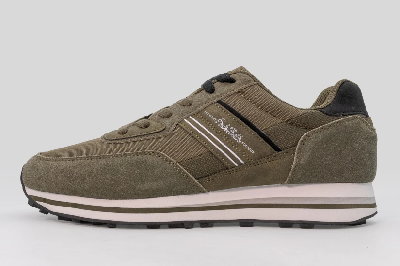 Funky Buddha Ανδρικά Suede Sneakers Λαδί, Λευκά