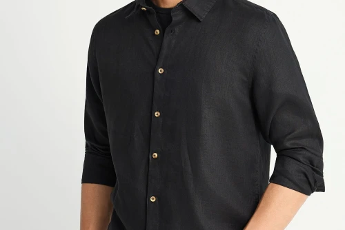 Funky Buddha The Essentials Linen Πουκάμισο Μακρυμάνικο Ανδρικό (FBM013-001-05-BLACK)