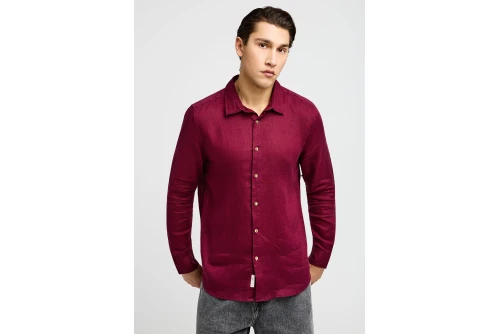 Funky Buddha The Essentials Linen Πουκάμισο Μακρυμάνικο Ανδρικό (FBM013-001-05-BURGUNDY)