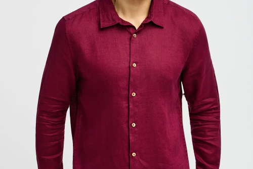 Funky Buddha The Essentials Linen Πουκάμισο Μακρυμάνικο Ανδρικό (FBM013-001-05-BURGUNDY)