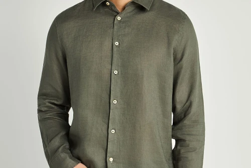 Funky Buddha The Essentials Linen Πουκάμισο Μακρυμάνικο Ανδρικό (FBM013-001-05-DEEP-FOREST)