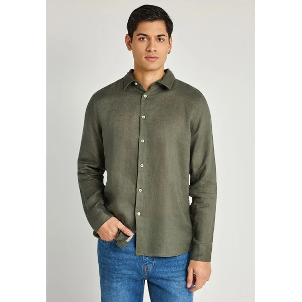 Funky Buddha The Essentials Linen Πουκάμισο Μακρυμάνικο Ανδρικό (FBM013-001-05-DEEP-FOREST)