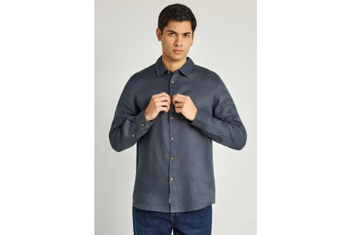 Funky Buddha The Essentials Linen Πουκάμισο Μακρυμάνικο Ανδρικό (FBM013-001-05-DK-GREY)
