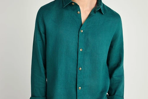 Funky Buddha The Essentials Linen Πουκάμισο Μακρυμάνικο Ανδρικό (FBM013-001-05-EMERALD)