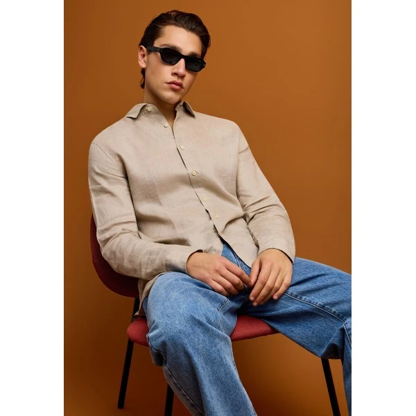 Funky Buddha The Essentials Linen Πουκάμισο Μακρυμάνικο Ανδρικό (FBM013-001-05-FOG)