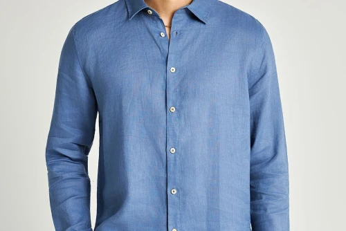 Funky Buddha The Essentials Linen Πουκάμισο Μακρυμάνικο Ανδρικό (FBM013-001-05-INDIGO)