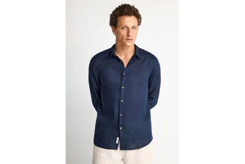 Funky Buddha The Essentials Linen Πουκάμισο Μακρυμάνικο Ανδρικό (FBM013-001-05-NAVY)