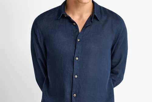 Funky Buddha The Essentials Linen Πουκάμισο Μακρυμάνικο Ανδρικό (FBM013-001-05-NAVY)